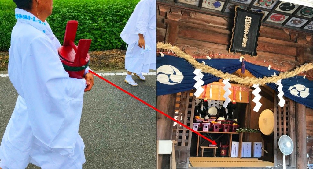 群馬県前橋市の月田近戸神社の御川降り神事(おかおりしんじ)甘酒